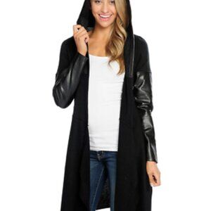 BLANK NYC LEATHER TRIM SWEATER COAT